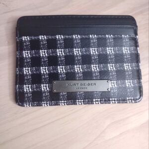 Kurt Geiger Black Plaid Leather Silver Metal Card Holder Wallet Accessory